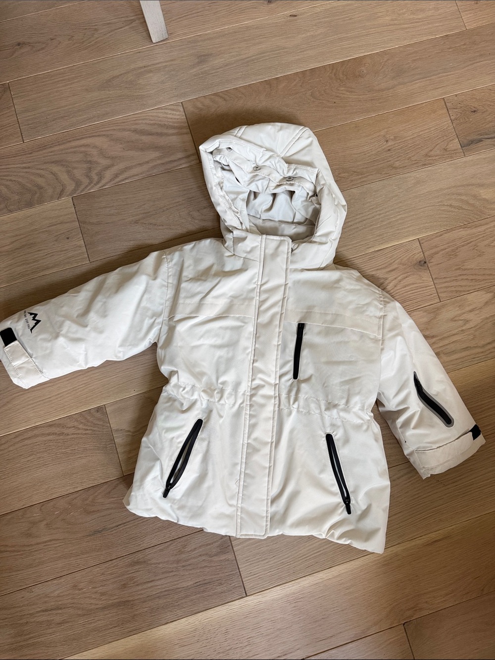 Zara Ski White Hooded Kids Puffer Jacket with Black Trim